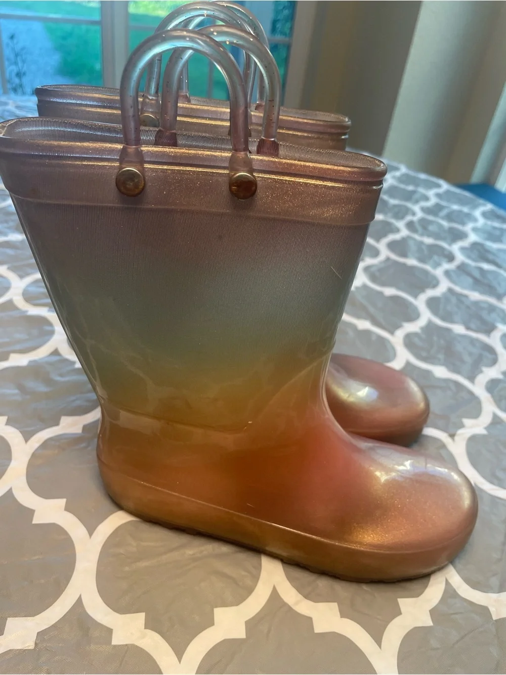 Girls sz12 Kids Metallic Rainbow ombré Rain Boots girlhood core waterproof